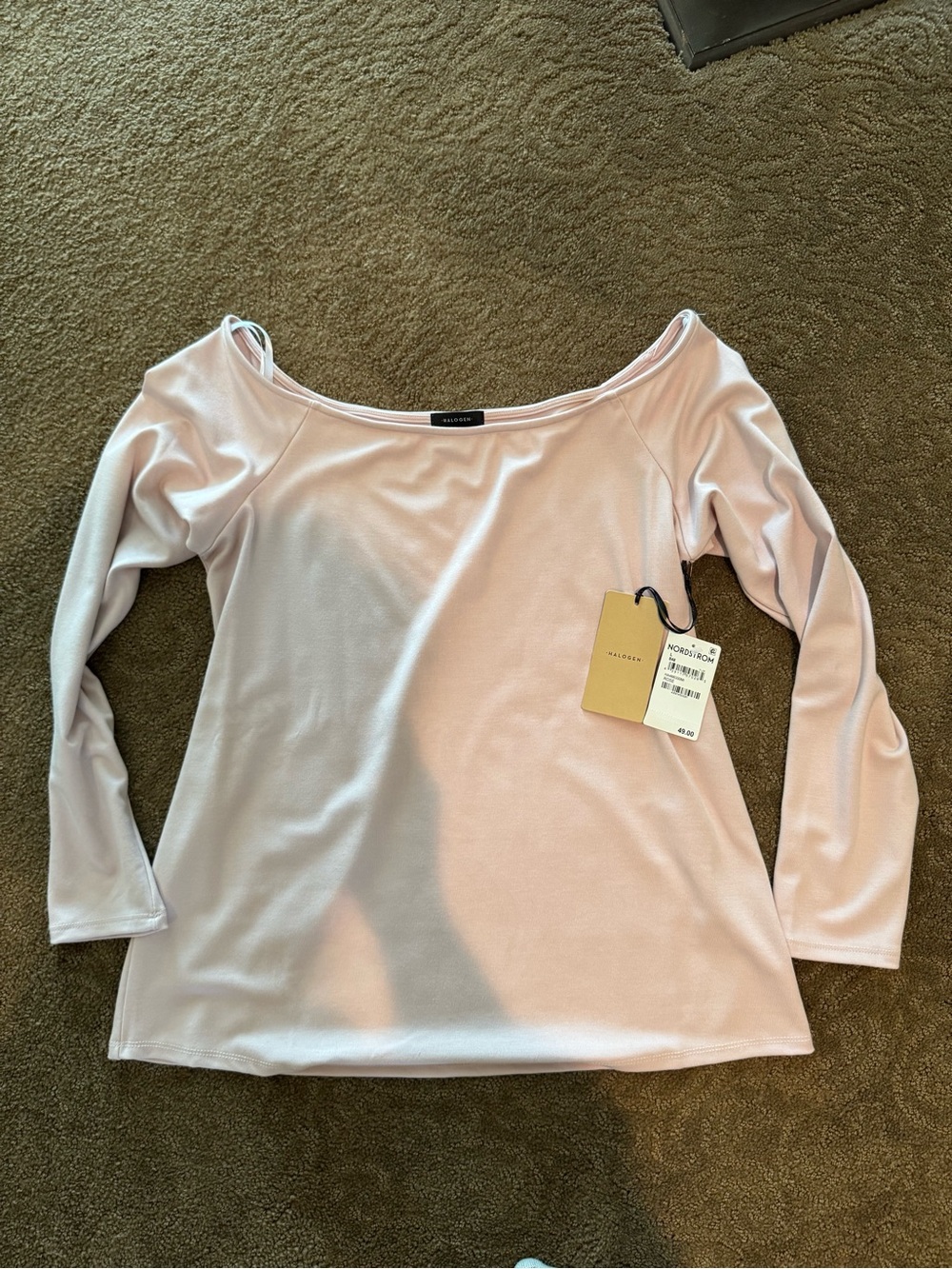 Halogen Women's Light Pink Long Sleeve Off-the-Shoulder Top